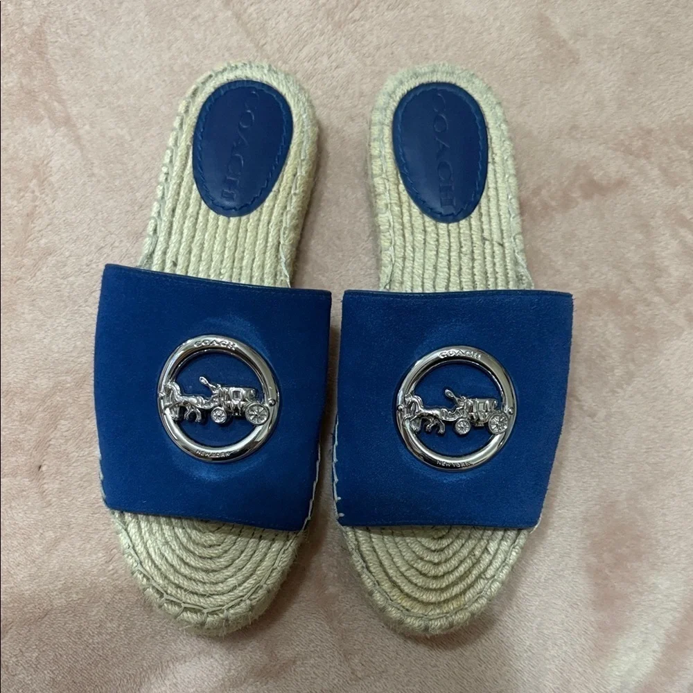 Coach Navy Espadrille Slides with Silver Accent